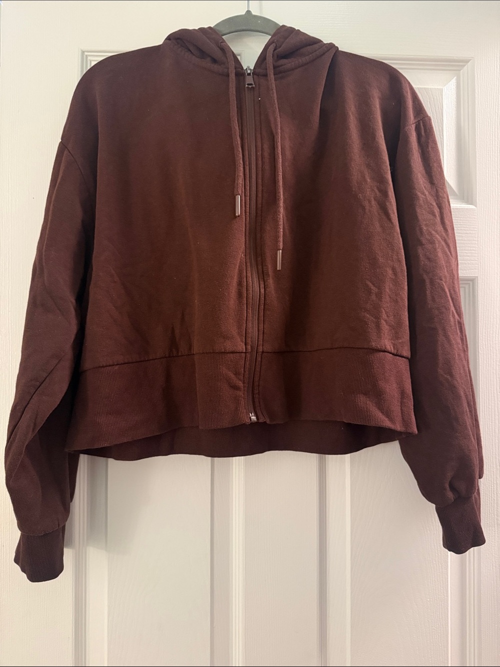 Zara Hooded Cropped Jacket in Brown Size Medium